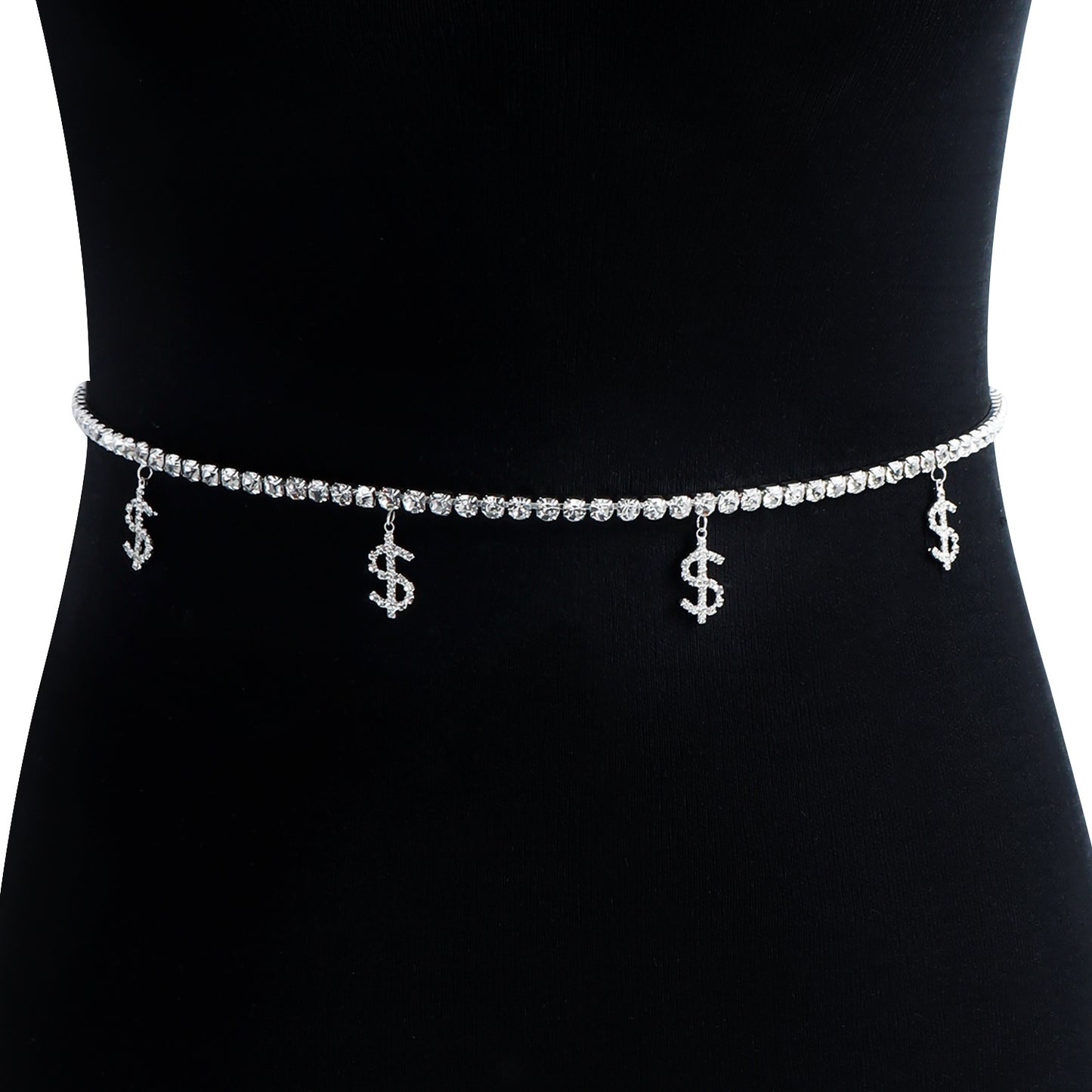 Hip-hop Punk Rhinestone Curb Chain Waist Belt for Women