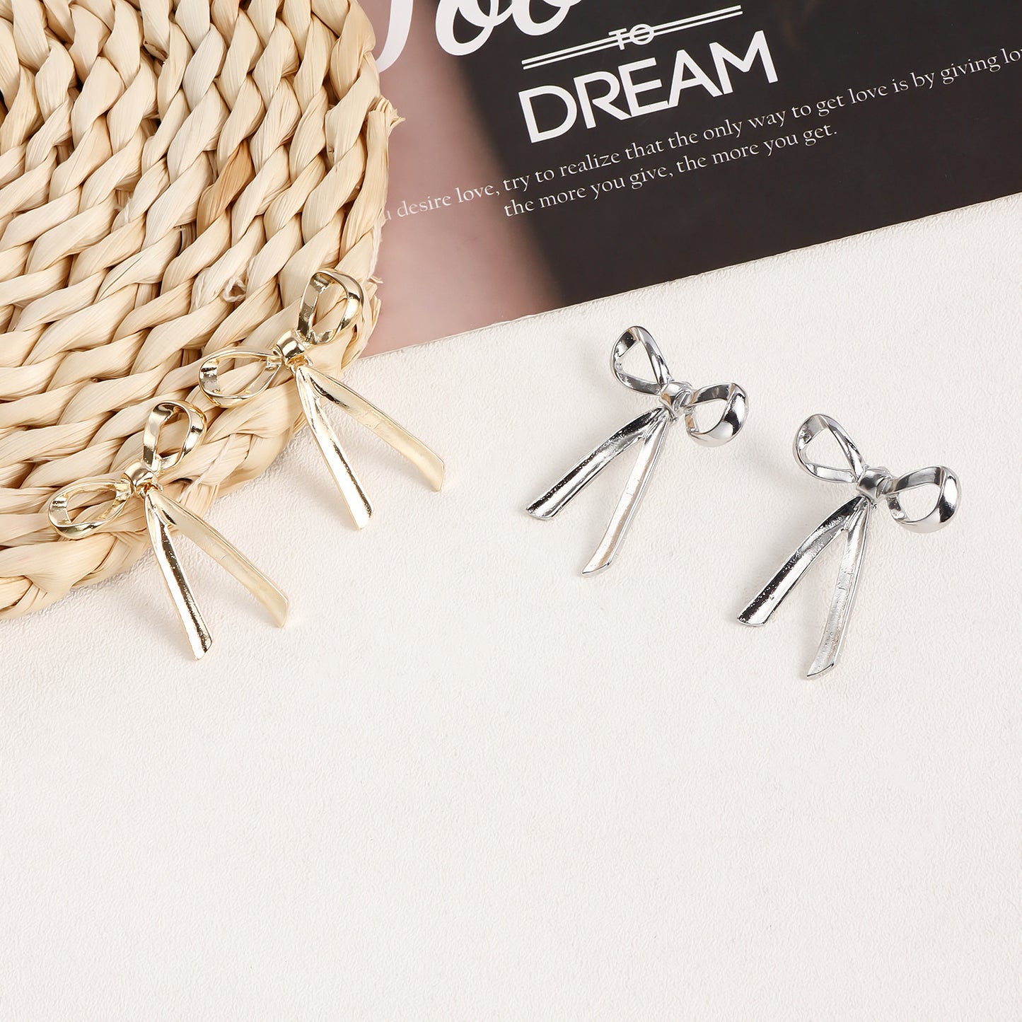 Geometric Bowknot Earrings for Women Alloy Electroplated Moon Motif Fashionable Everyday Ear Studs