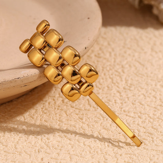 Minimalist Geometric Stainless Steel Plated 18K Gold Hair Clip for Women with Watch Band Design