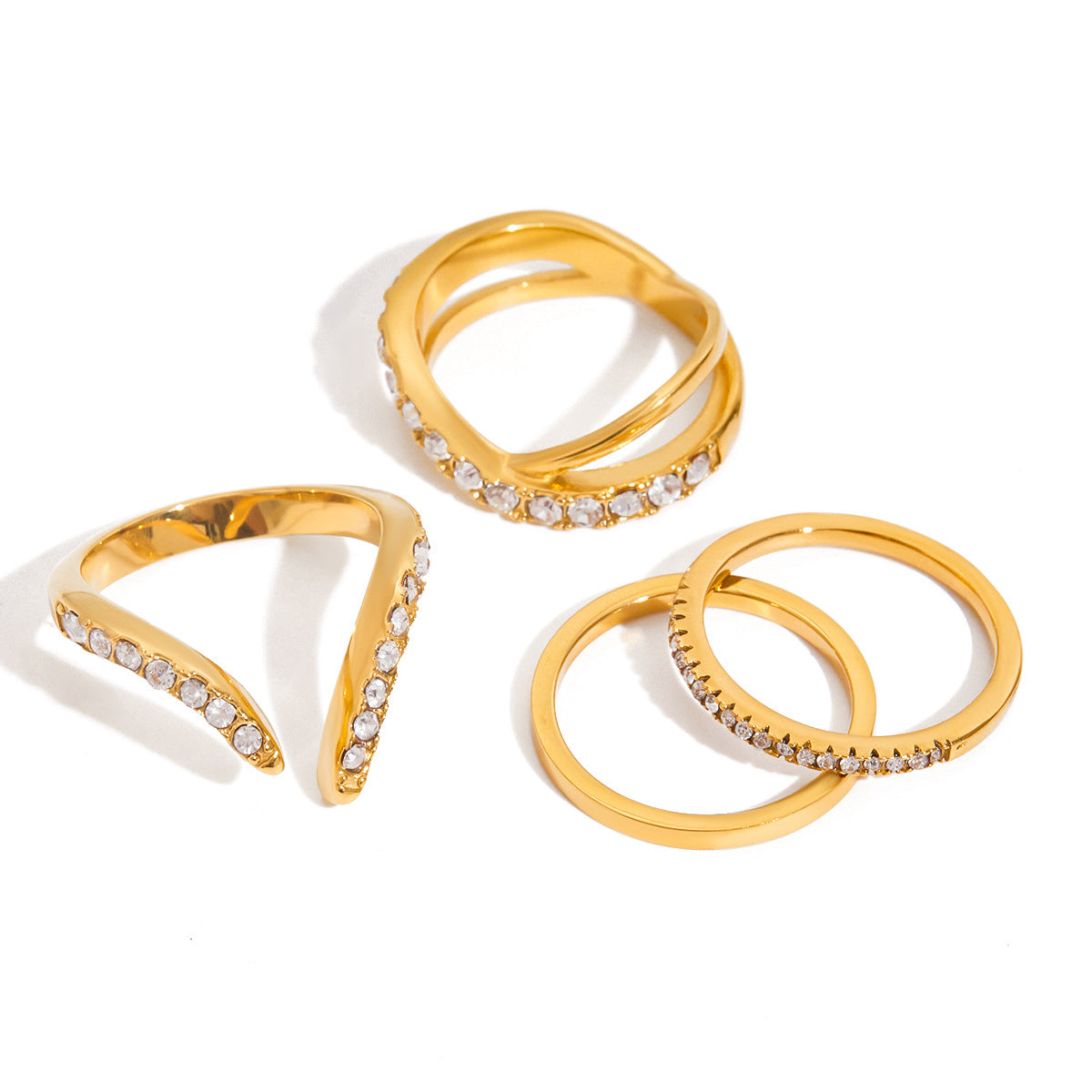 Anillo Geométrico de Acero Inoxidable Enchapado en Titanio para Mujer con Circonitas Blancas, Joyería Minimalista Elegante Adecuada para la Oficina