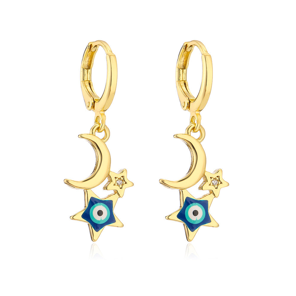 Minimalist Star and Moon Shaped Copper Earrings with Gold Plating for Women