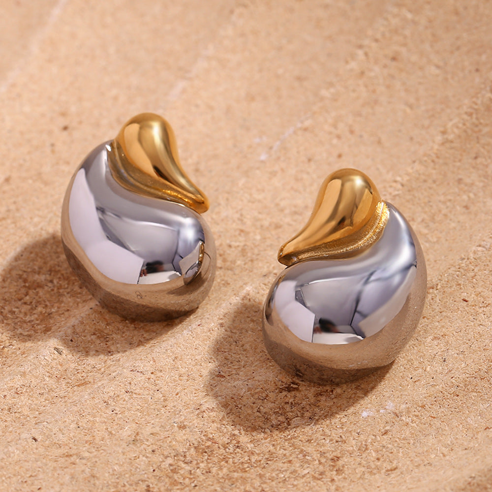 Orecchini pendenti da donna in acciaio inossidabile placcati oro 18 carati con design irregolare bicolore argento e oro, stile OL alla moda