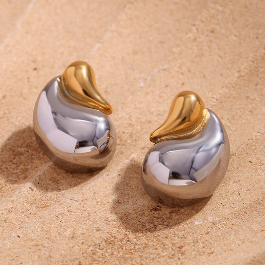 Orecchini pendenti da donna in acciaio inossidabile placcati oro 18 carati con design irregolare bicolore argento e oro, stile OL alla moda