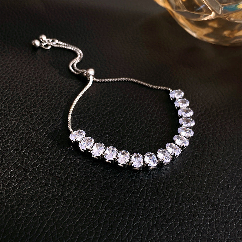 Elegant Geometric Brass Bracelet with Cubic Zirconia Inlay, Adjustable Plated Women's Jewelry