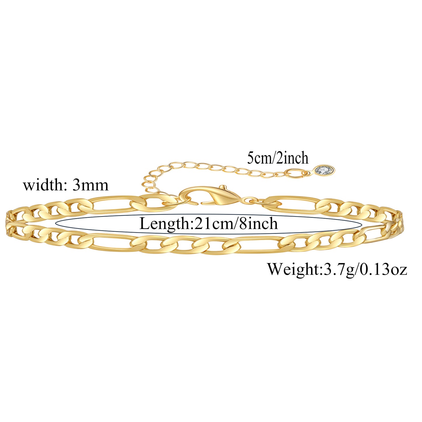 Minimalist Gold Plated Brass Geometric Cuban Link Chain Anklet for Women