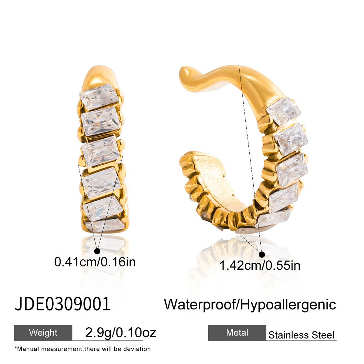 Orecchini a clip da donna geometrici in acciaio inossidabile a quattro lati con zirconia, finitura placcata, lussuosi e minimalisti