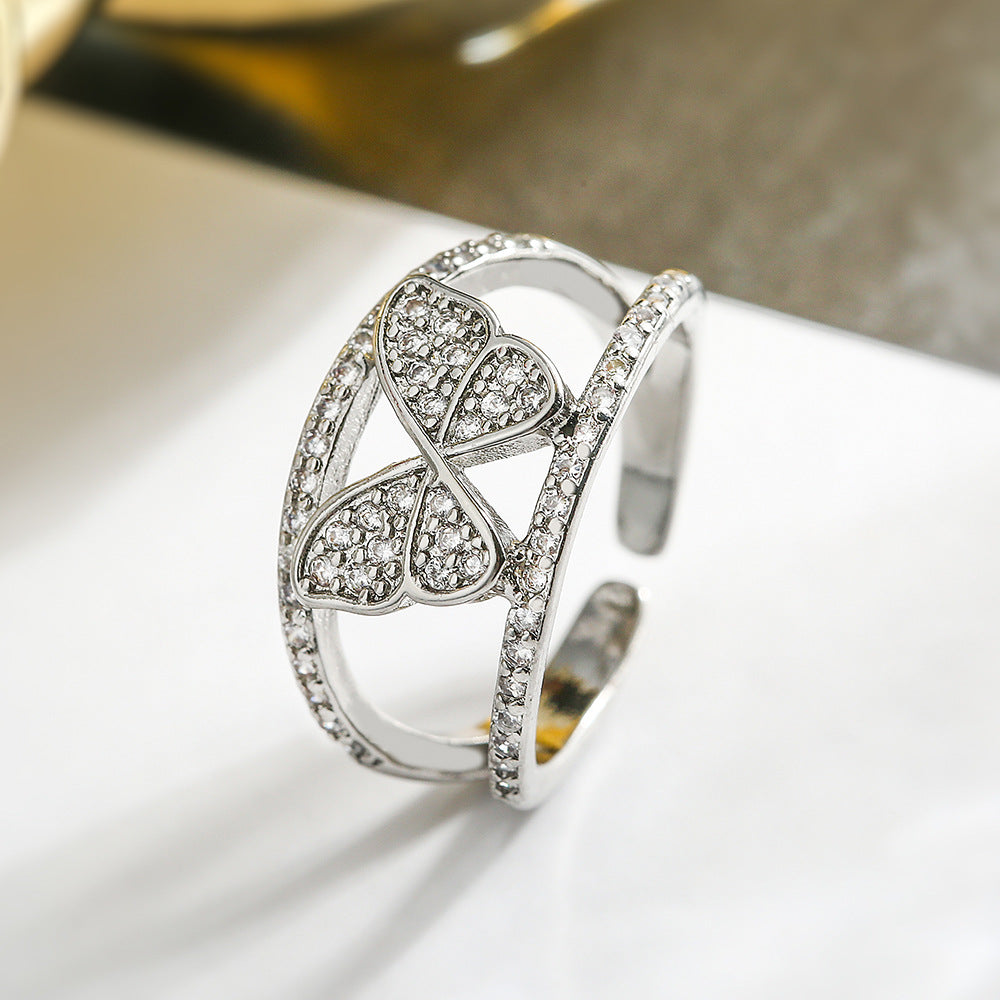 Anello a farfalla minimalista in rame placcato oro vero e zirconi micro-pavé da donna