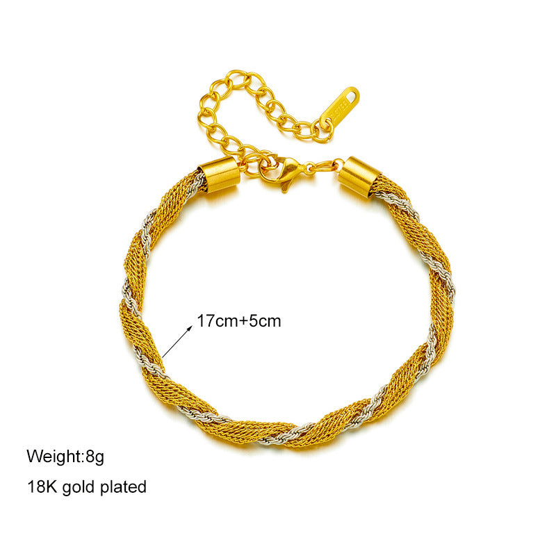 Minimalist Titanium Steel Twisted Dual-Tone Hollow Circle Bracelet for Men and Women