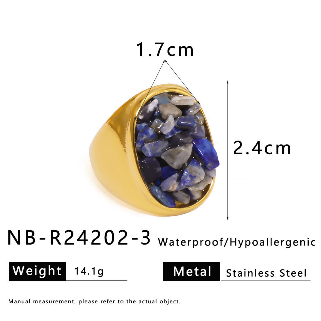 Anello Minimalista in Acciaio al Titanio con Intarsio in Pietra Naturale, Design a U e Geometrico, Finitura Galvanizzata per Uomo e Donna