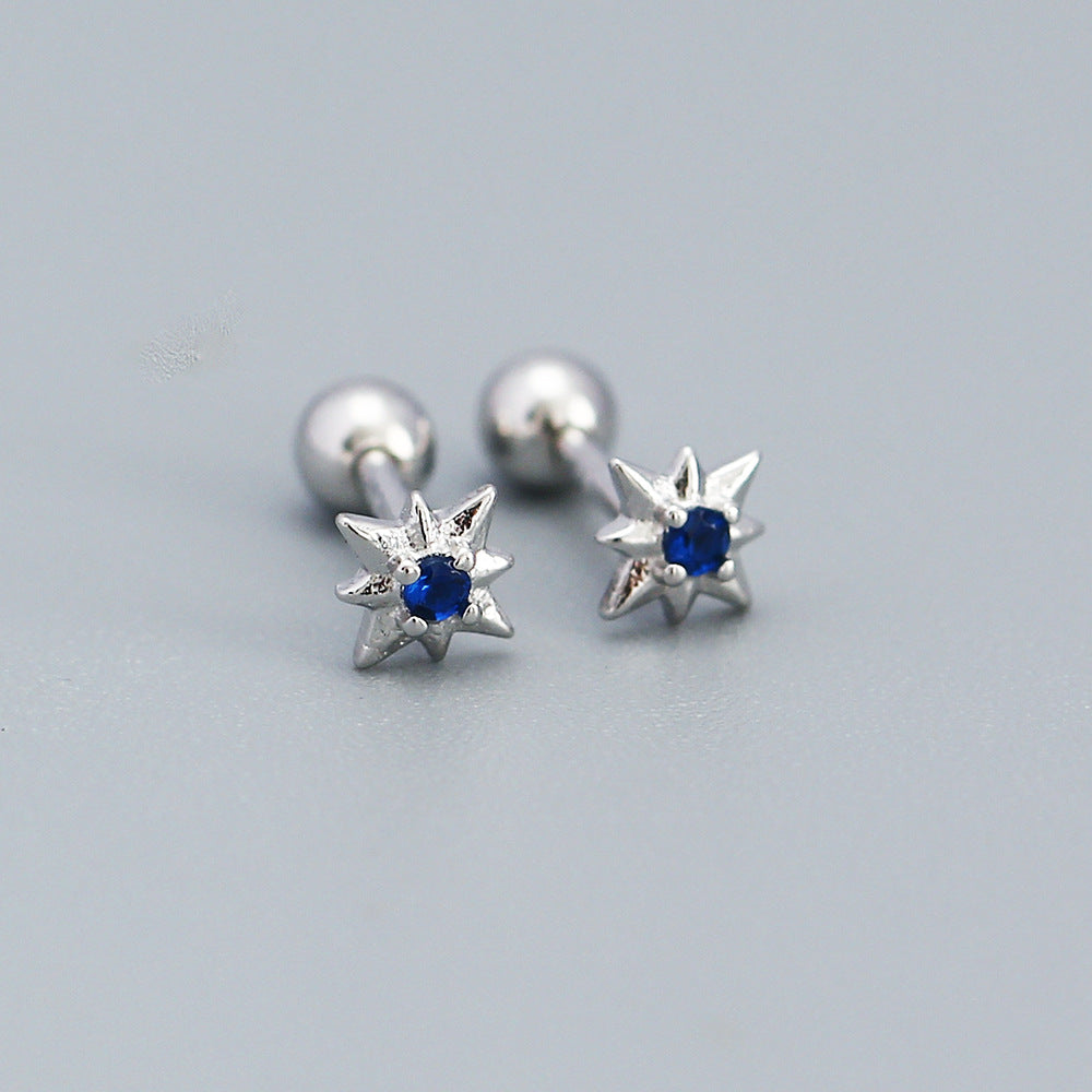 Minimalist 925 Sterling Silver Star Inlay Stud Earrings for Women