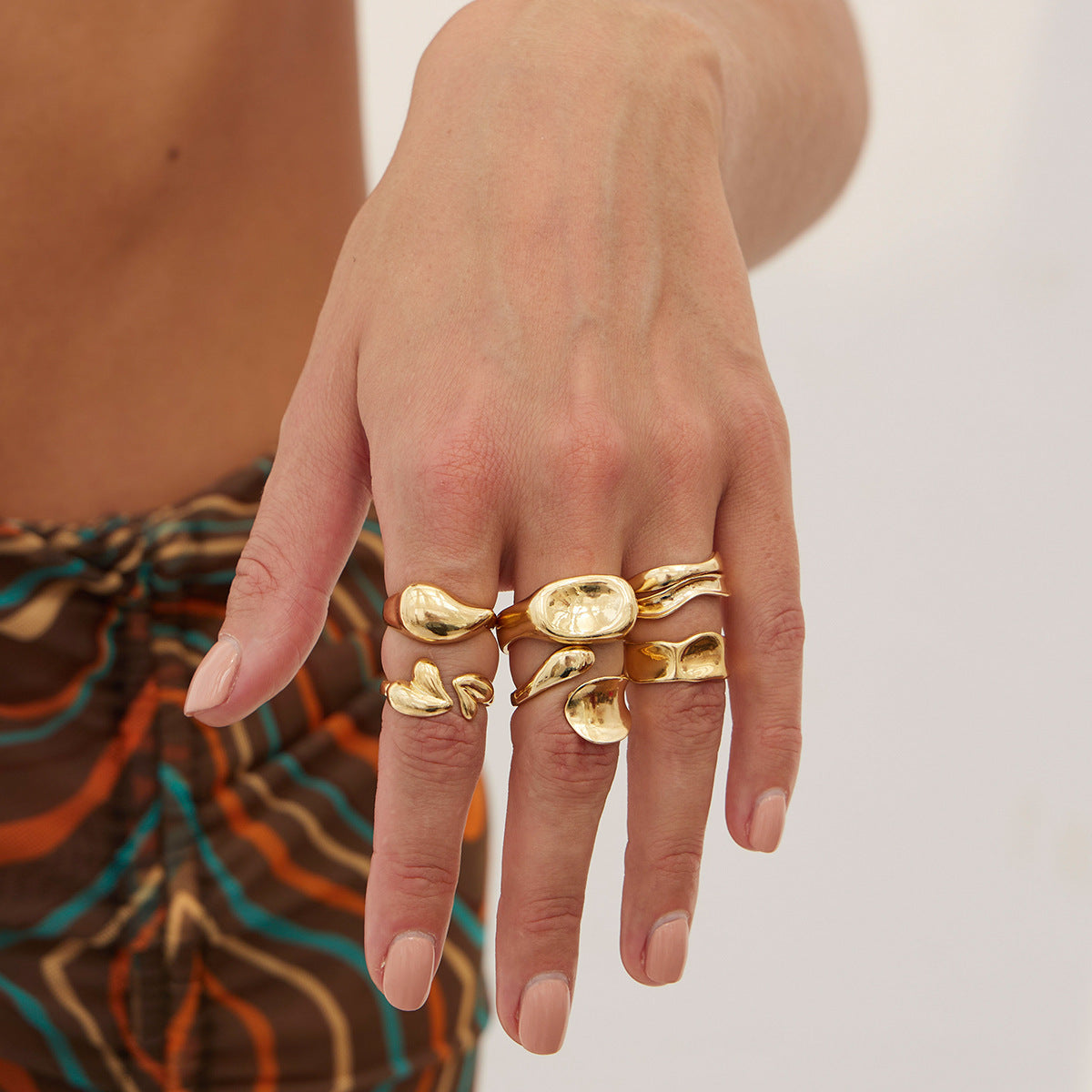 Fashion Minimalist Geometric Alloy Plated Open Ring Set for Women
