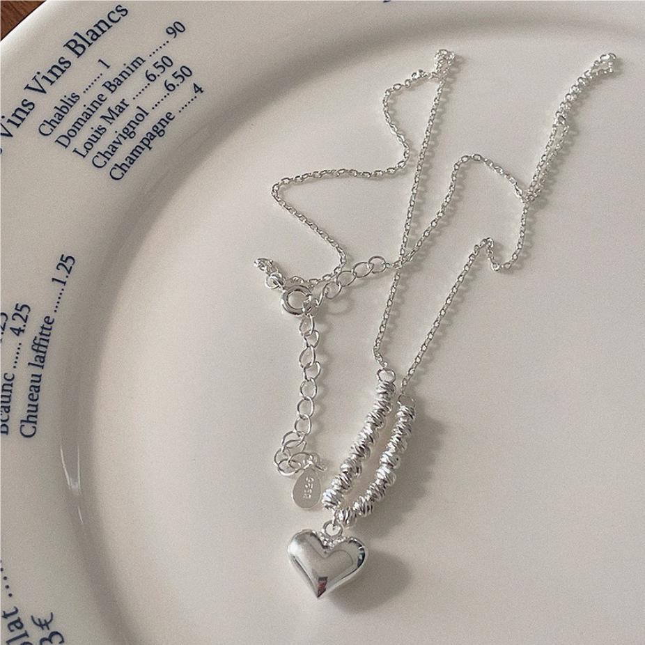 Minimalist Heart-Shaped 925 Sterling Silver Necklace with Polished Finish