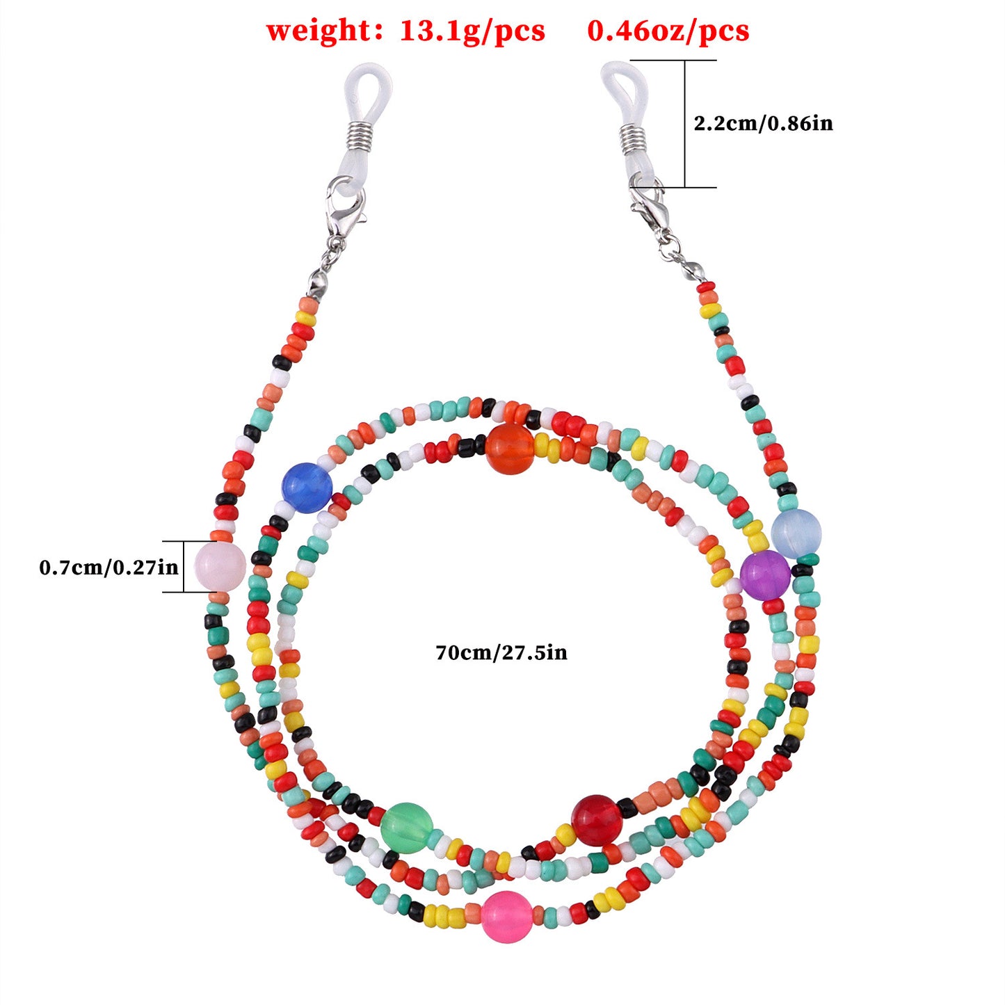 Candy Color Round Glass Beads Ball Chain Eyeglass Holder for Women