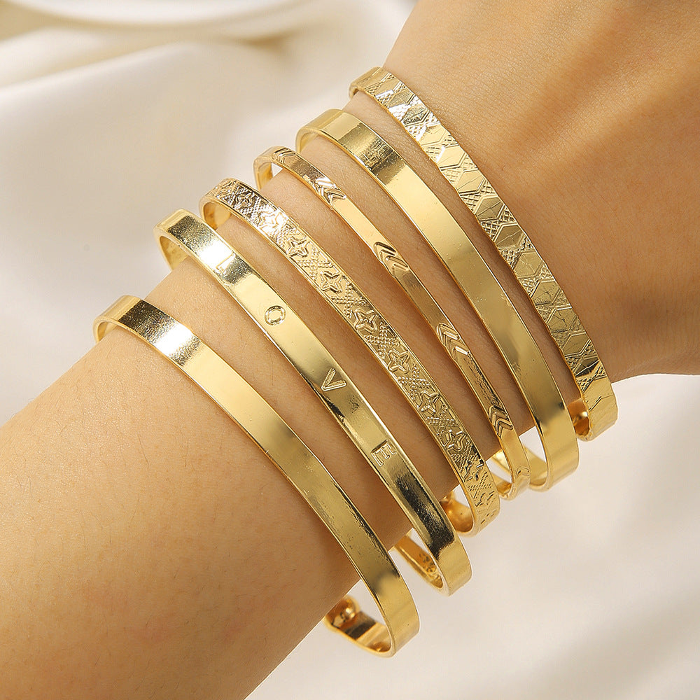 Bohemian LOVE Letter Geometric Plated Iron Cuff Bracelet Set