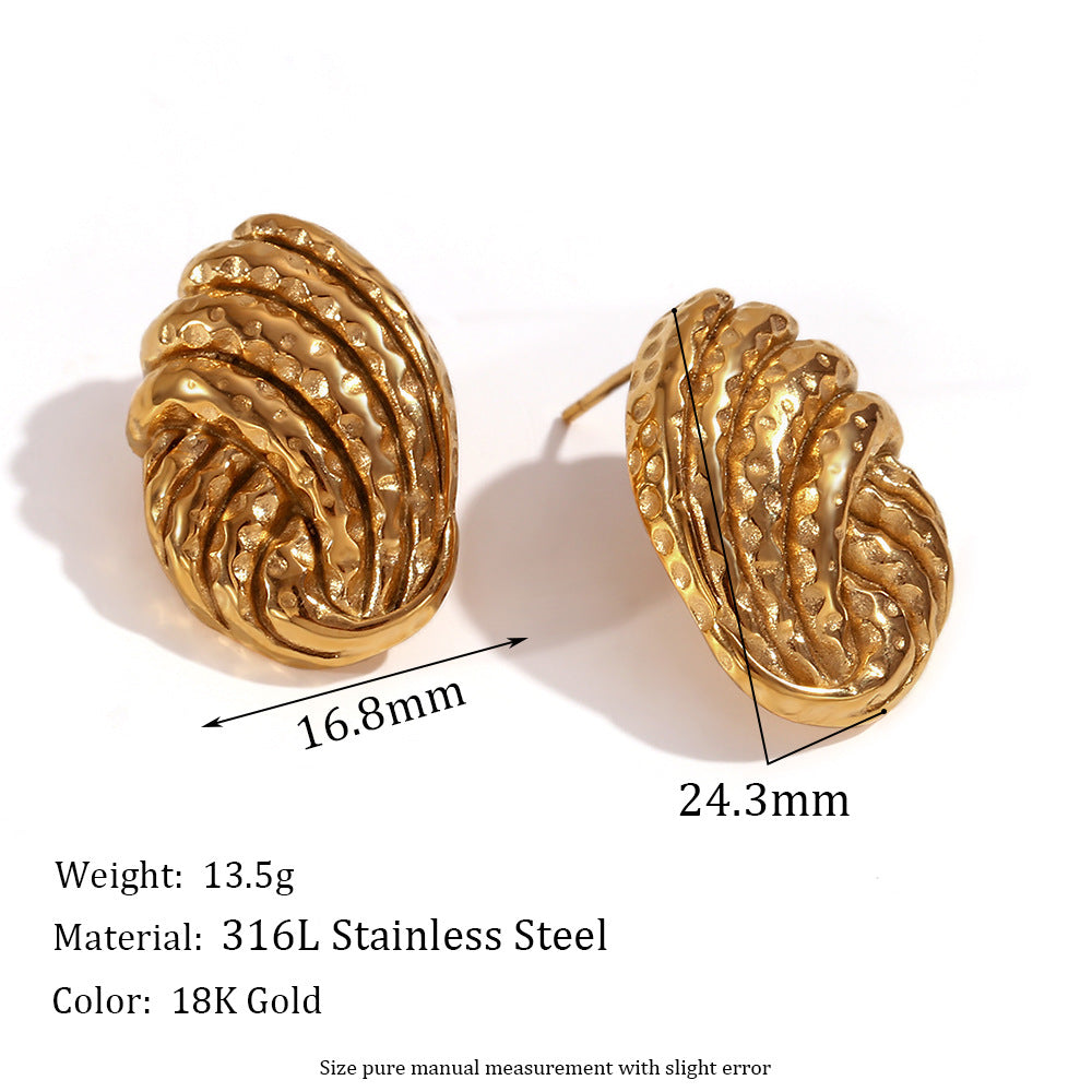 Orecchini a perno geometrici minimalisti in acciaio inossidabile con placcatura in oro 18 carati e texture martellata