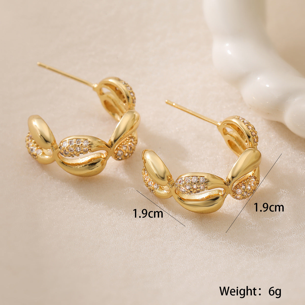Minimalist Geometric C-Shaped Zirconia Earrings for Women in Copper with Micro-Pavé Setting