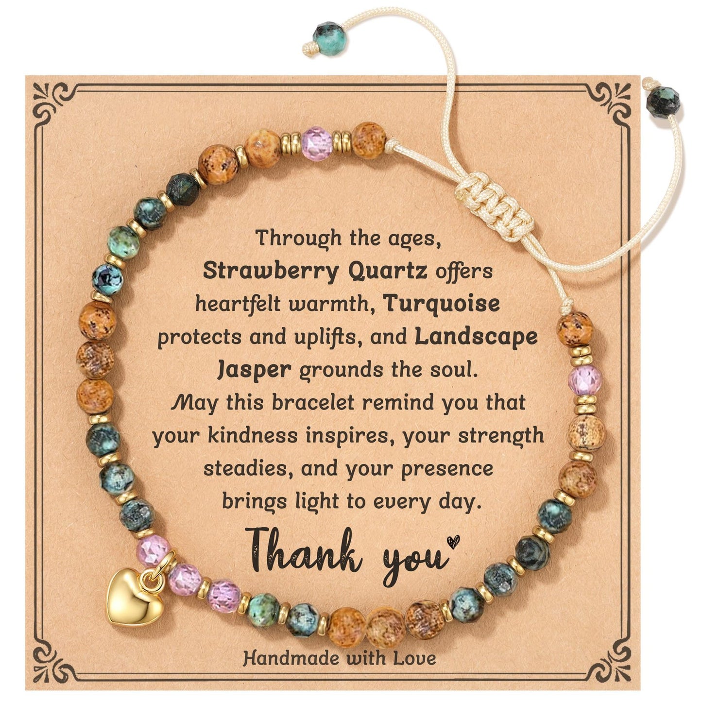 Elegant Natural Gemstone Heart Cross Pendant Adjustable Bracelet for Women