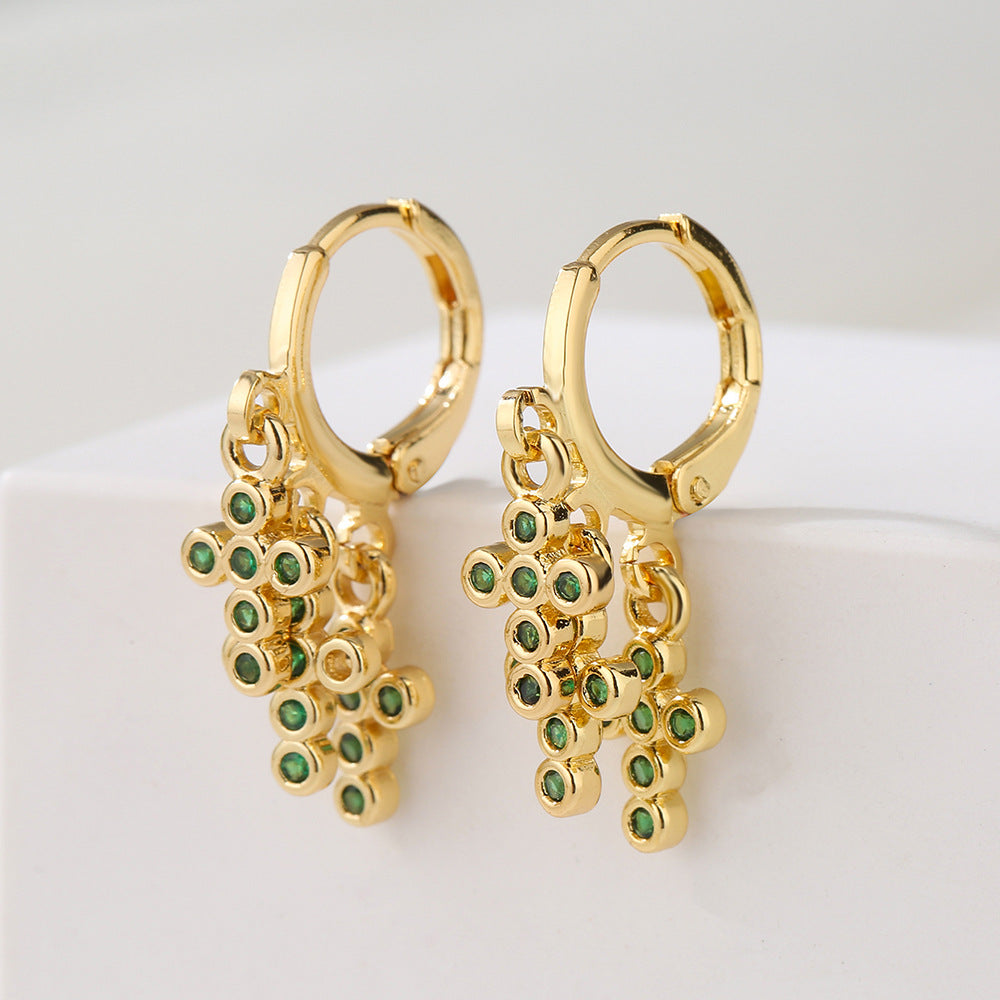 Geometric Pendant Earrings for Women with Copper Base Plated in 18K Gold and Micro-Pave Zirconia
