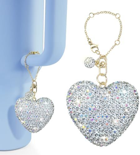 Rhinestone Inlaid Heart and Teardrop Ceramic Charm Bar with Stainless Steel Chain