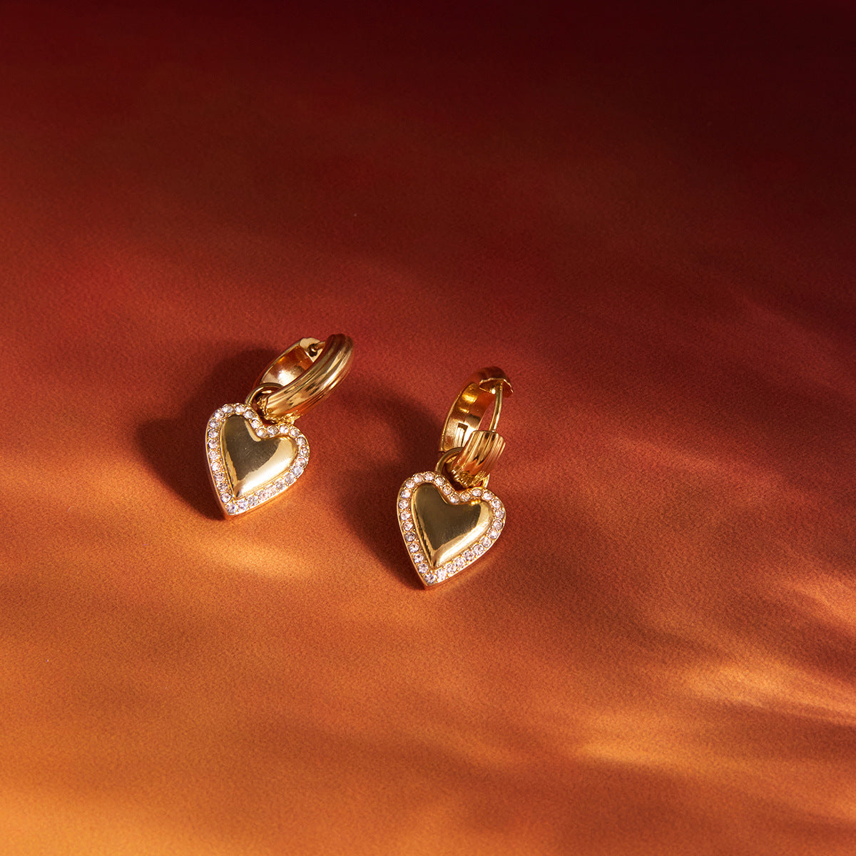 Heart Shaped Stainless Steel Rhinestone Plated Earrings for Women