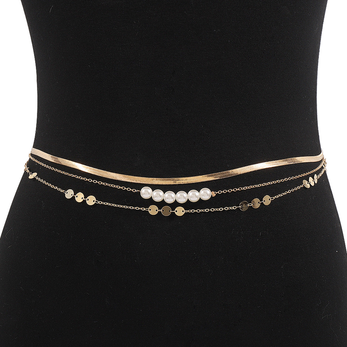 Cadena de cintura triple minimalista para mujer con base de aleación y detalles de perlas simuladas