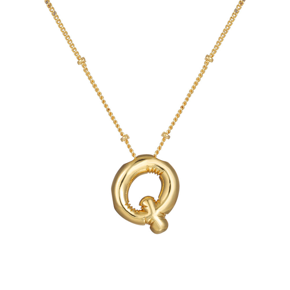 18K Gold Plated Heart Letter Necklace Minimalist Polished Brass Pendant Cable Chain for Women