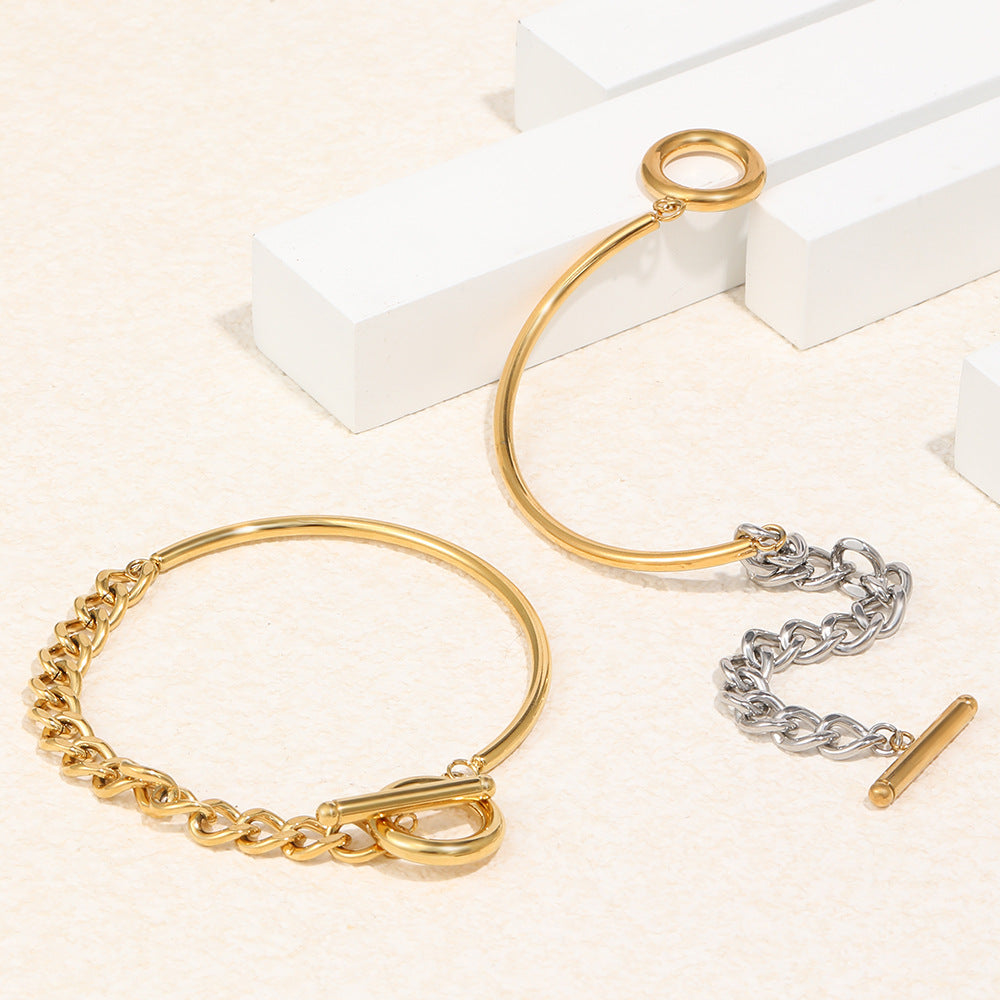 Minimalist Elegant 18K Gold Plated Stainless Steel Geometric Cuban Link Chain Bracelet with OT Clasp for Women