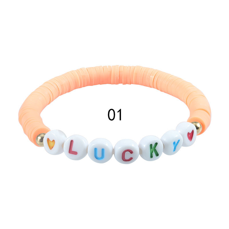 Sweet Letter Resin Beaded Stretch Bracelet Unisex