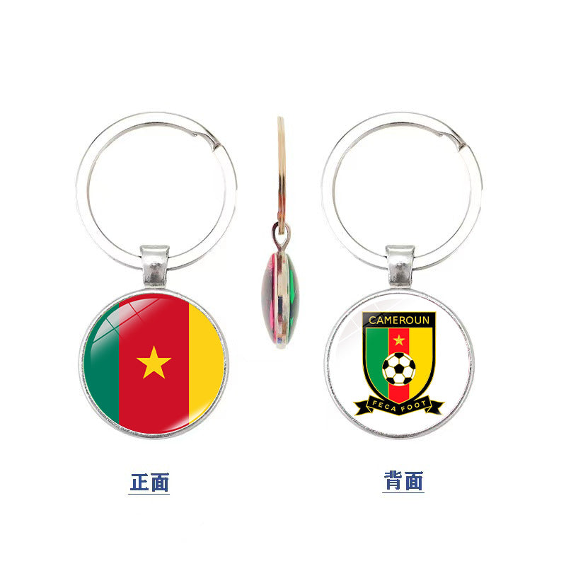 World Cup National Flag and Team Emblem Double-Sided Glass Keychain Pendant