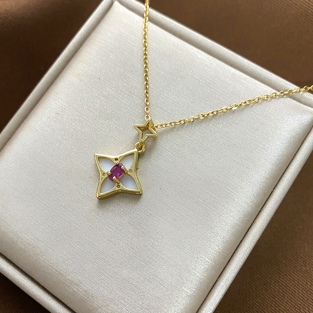 Minimalist Floral-Shaped Titanium Steel Pendant Necklace with Plated Finish for Women and Men, O-Chain Locket Style Jewelry