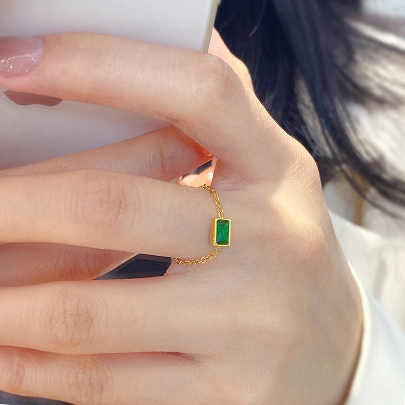 Minimalist Geometric Titanium Steel Ring with Plated Finish for Women and Men, Adjustable Pull-Chain Finger Ring