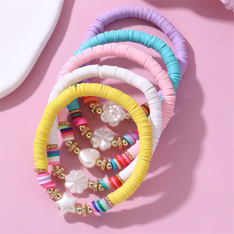 Set di braccialetti bohémien per bambini in argilla polimerica con ciondoli smaltati a forma di farfalla e stella, per bambine dai 6 ai 10 anni
