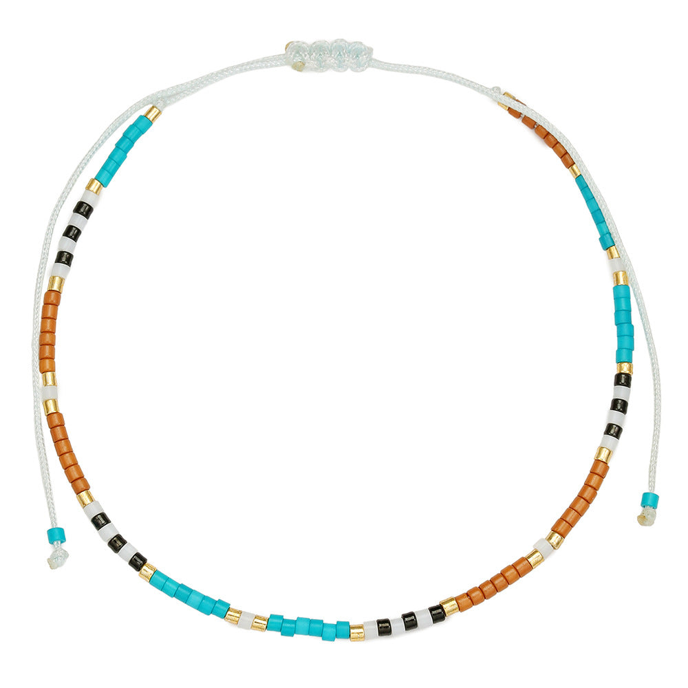 Fashion Geometric Glass Bead Handmade Bracelet with Red Cord and Gold Beads for Unisex