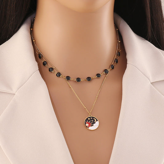 Collana con ciondolo a cuore a doppio strato in acciaio inossidabile smaltato nero personalizzato