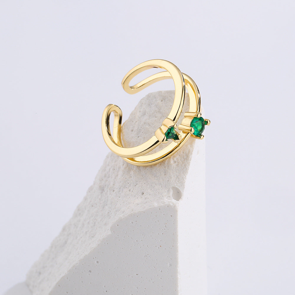 Anello Aperto Geometrico Minimalista da Donna in Rame con Placcatura in Oro Vero e Intarsi in Zircone