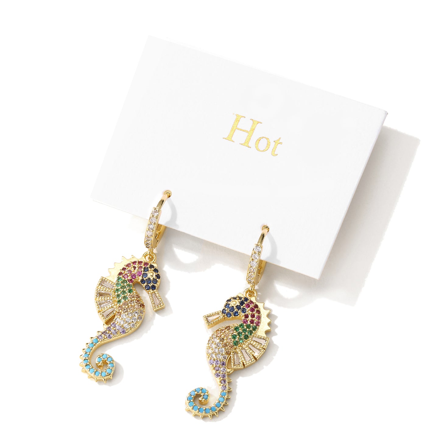 Minimalist Seahorse-Shaped Copper Earrings with 18K Gold Plating and Zircon Accents for Women