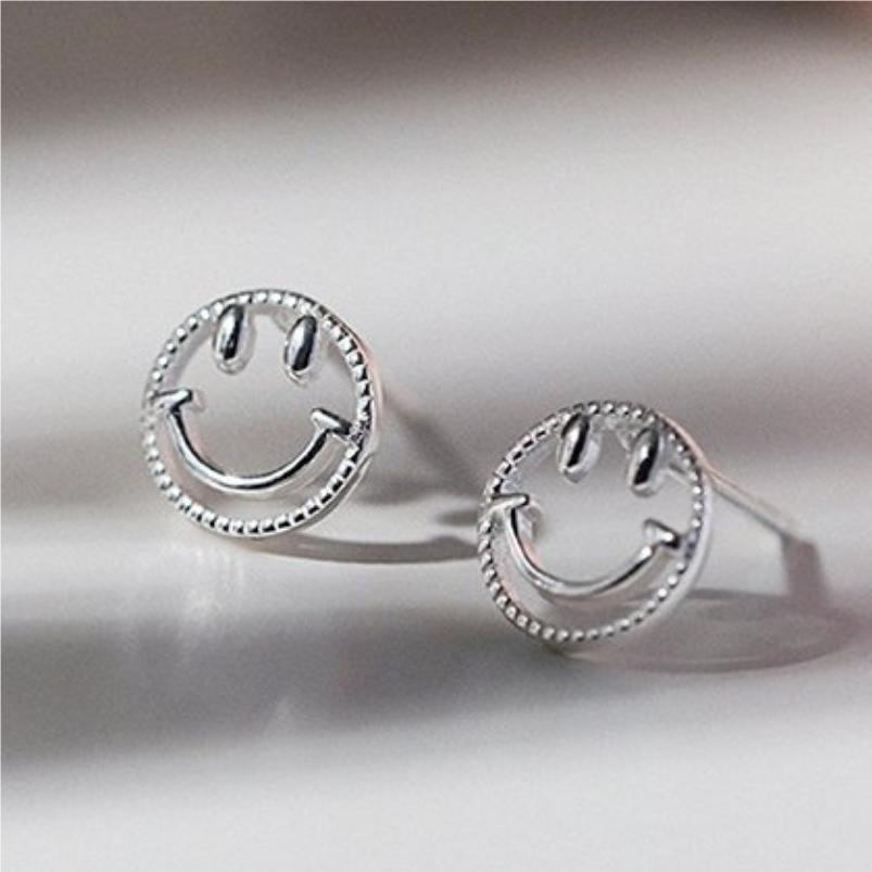 Sweet Minimalist Geometric Smile Stud Earrings in 925 Sterling Silver with Pearl Inlay