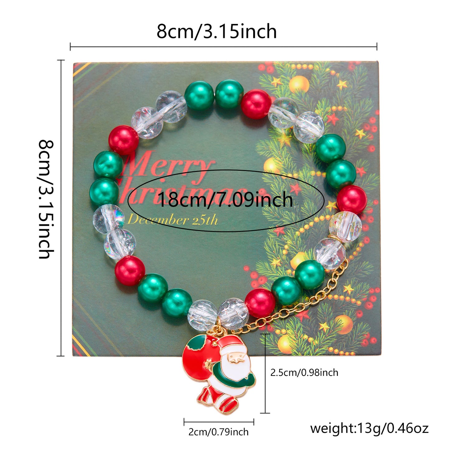 Bracciale con perline da donna con ciondolo a forma di Babbo Natale in stile fumetto Fashion-Commuter, in lega, con elementi natalizi