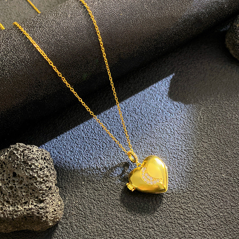 Vintage Micro-Paved Cubic Zirconia Crown Heart Star Geometric Brass Pendant Titanium Steel Box Chain Necklace for Unisex
