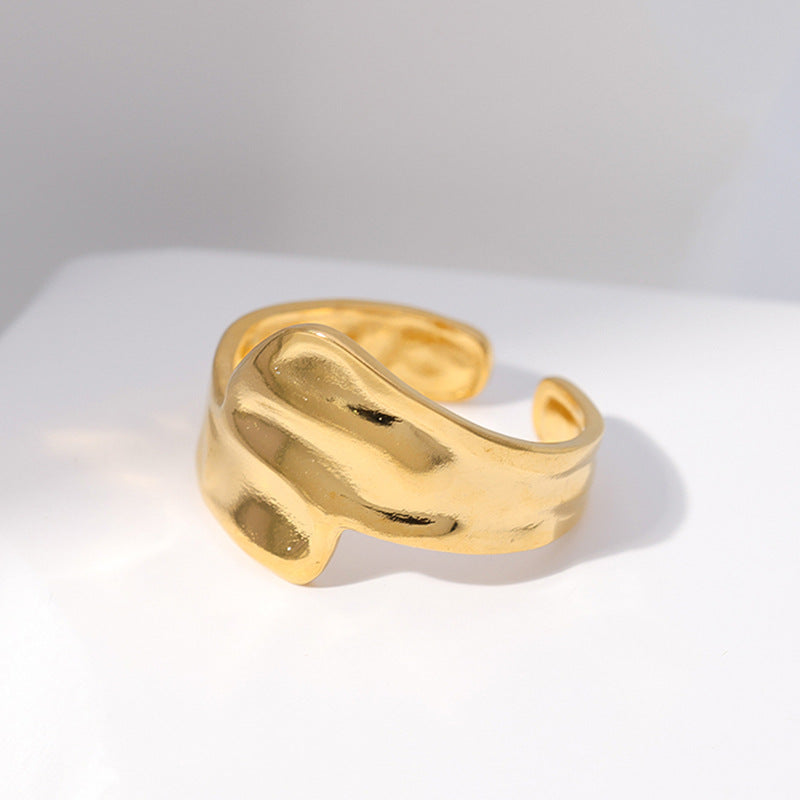 Anello Aperto Minimalista in Acciaio Inossidabile Geometrico da Donna con Finitura Placcata e Design a Linea Pulita