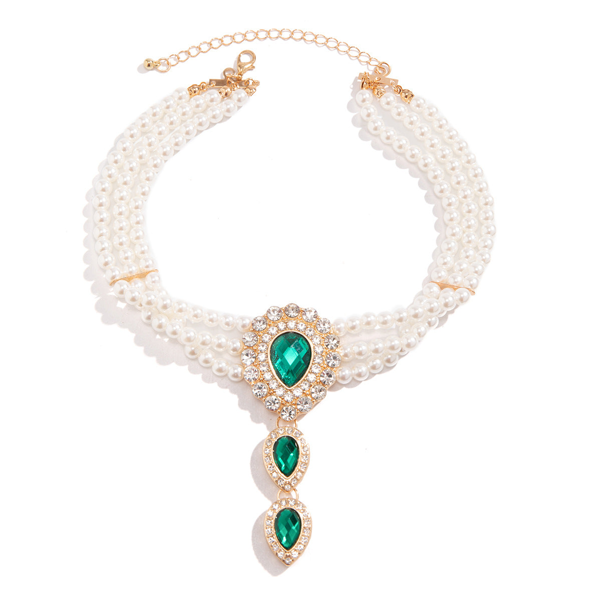 Collar Gargantilla de Aleación con Forma de Lágrima, Estilo Vintage Francés, con Detalles de Diamantes de Imitación y Diseño de Cadena de Cuentas para Mujer
