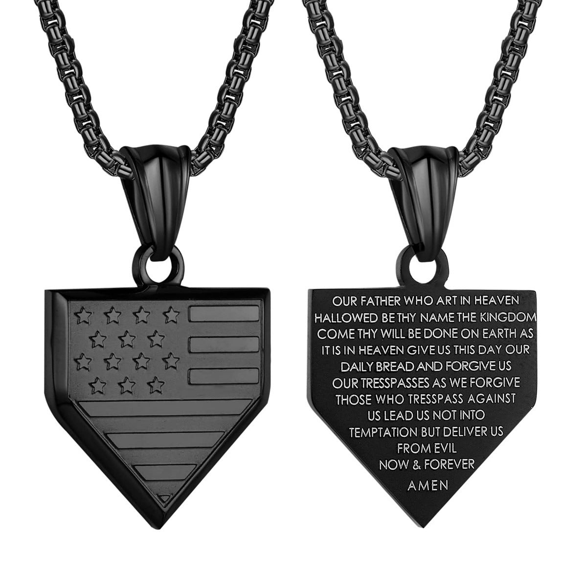 Collana Pendente a Scudo Pentagonale Geometrico Minimalista da Uomo in Acciaio al Titanio con Finitura Lucida