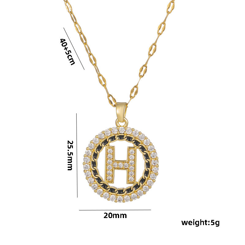 Collar de Acero Inoxidable de Lujo con Letra H Minimalista para Mujer con Incrustaciones de Pedrería y Cadena Ondulada