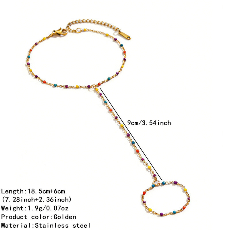 Elegant 18K Gold Plated Heart Geometric Stainless Steel Ball Chain Finger Bracelet for Women
