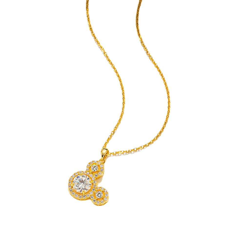 Minimalist Geometric Mickey Mouse Hollow Pendant Necklace in Titanium Steel with Rhinestone Inlay for Women