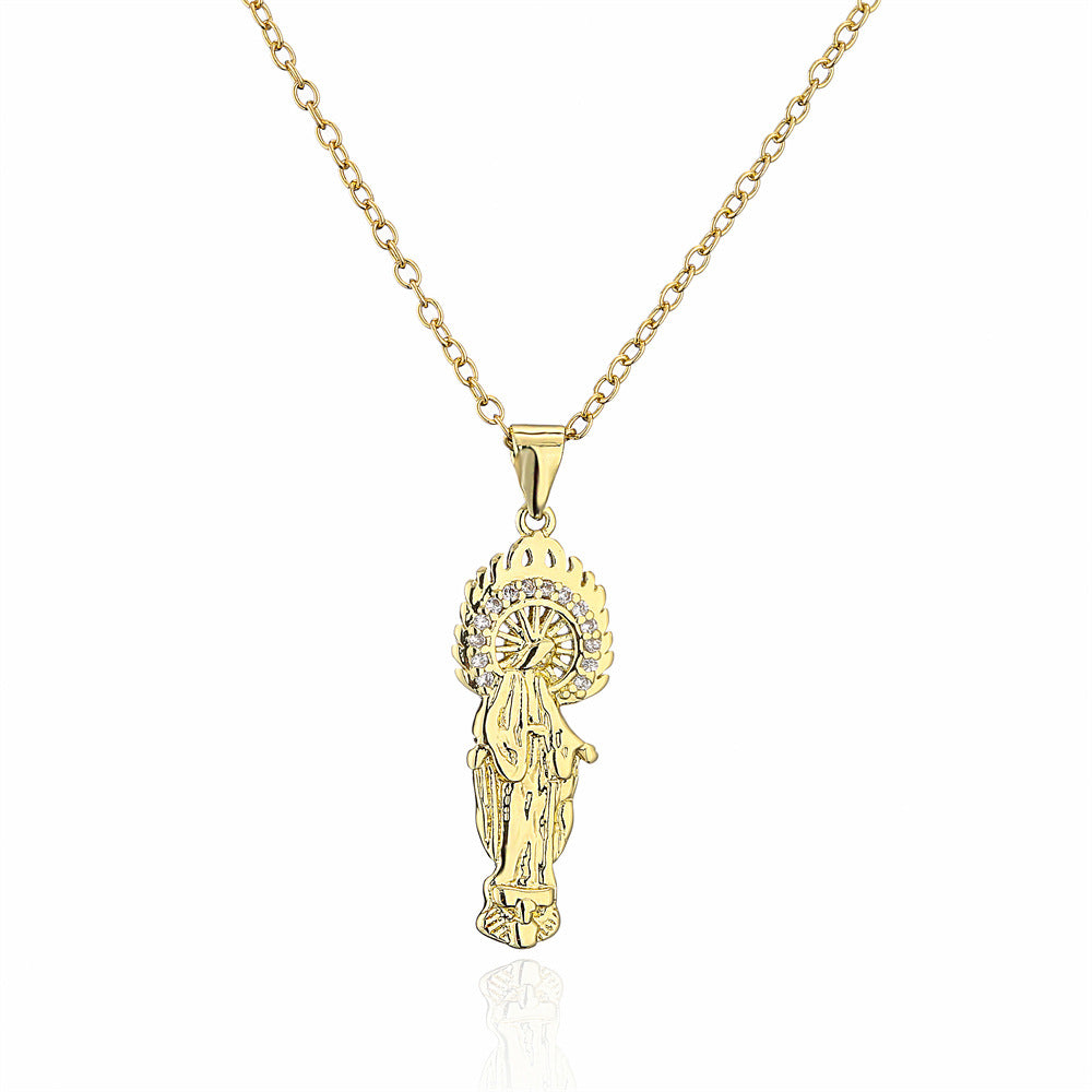 Collana con Pendente Geometrico in Rame Placcato Oro Vero e Zirconia Micro-Incastonata