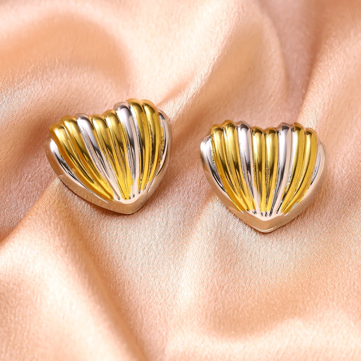 Sweet Striped Heart Plated Stainless Steel Earrings