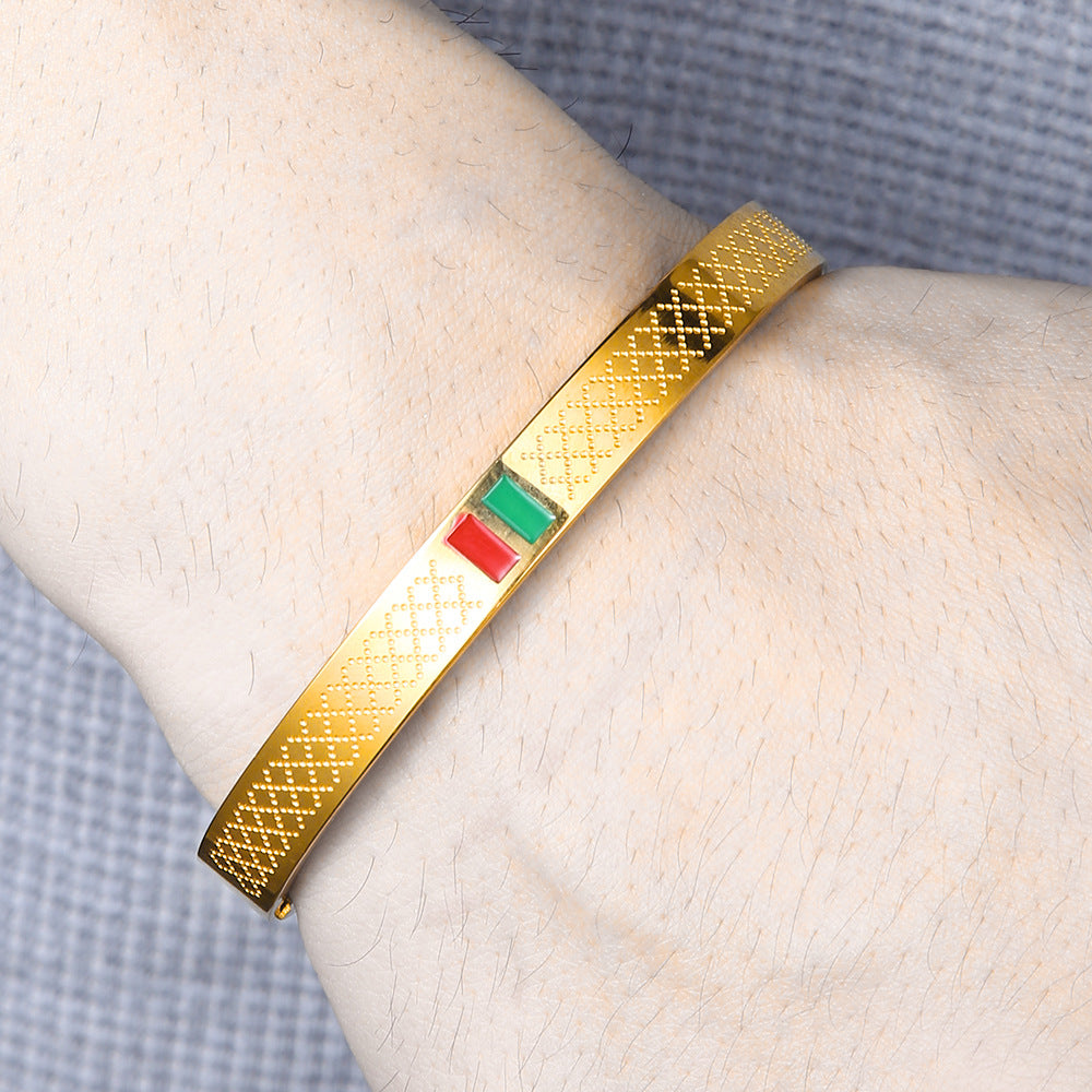 Geometric Round Titanium Steel Drip Oil Plated Bracelet for Unisex