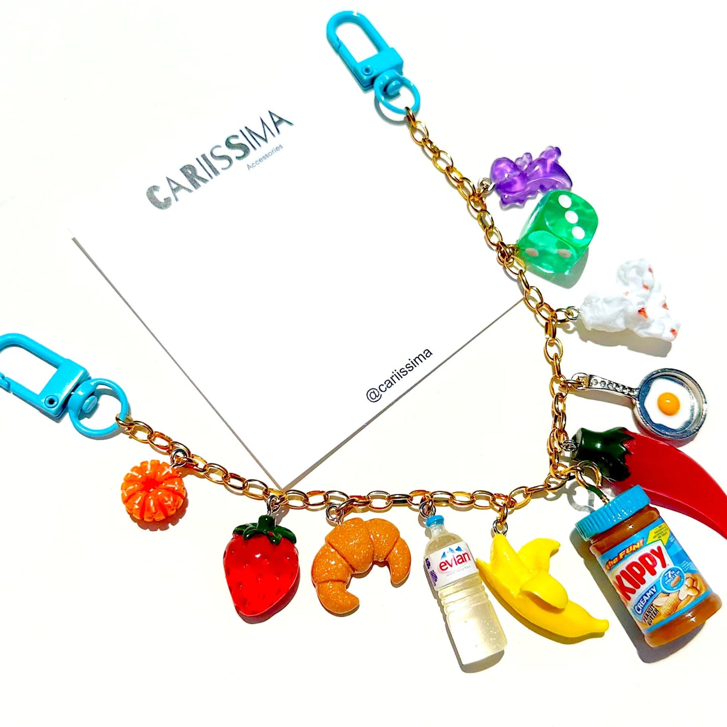 Colorful Resin Fruit and Animal Charm Keychain with Plated Finish