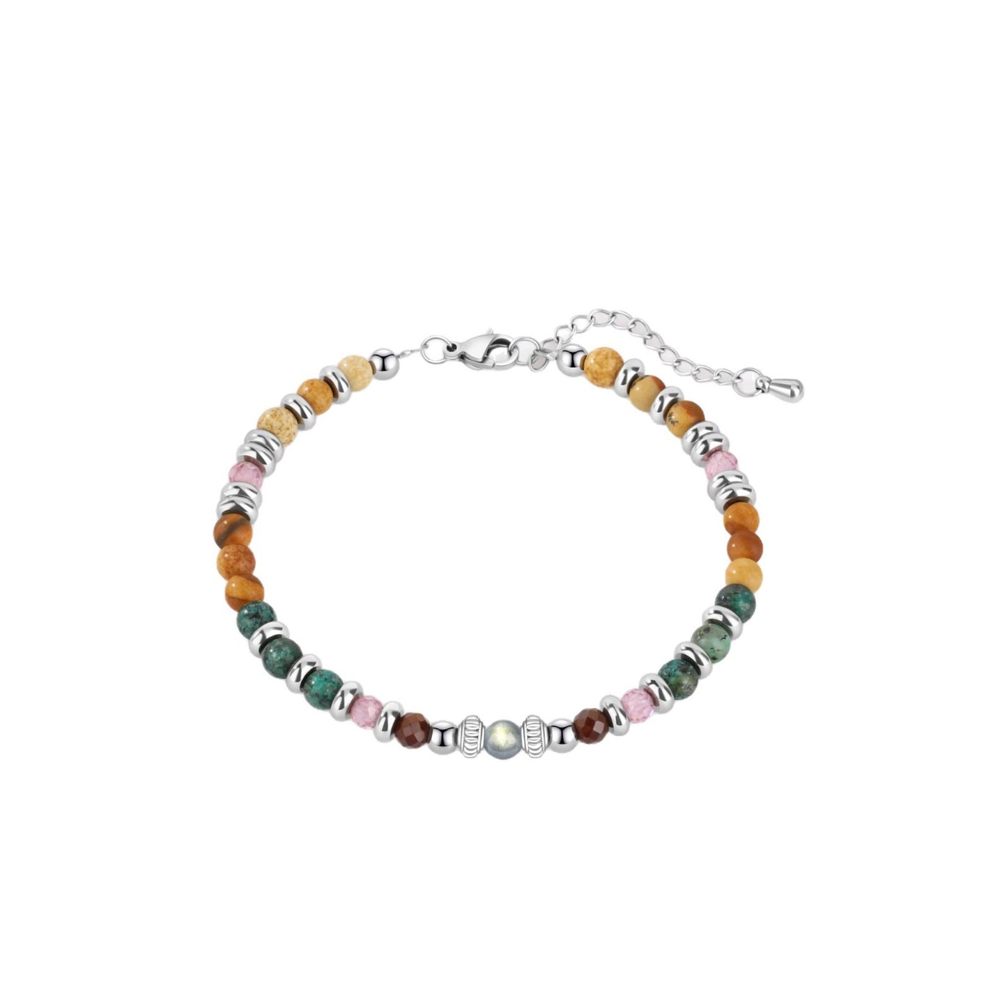 Minimalist Geometric Natural Stone Bracelet with Stainless Steel Spacers Adjustable Turquoise Moonstone Jewelry for Women